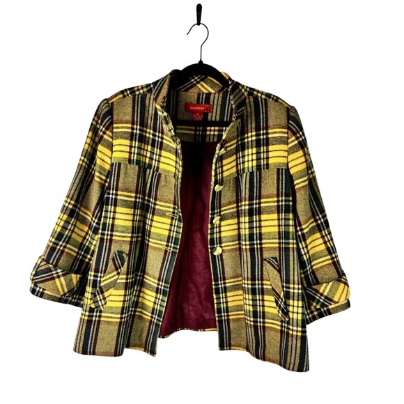 Sundance Jackets & Blazers - Sundance Size XL Yellow‎ Plaid Wool Blend Button Up Swing Jacket Artsy Grandma